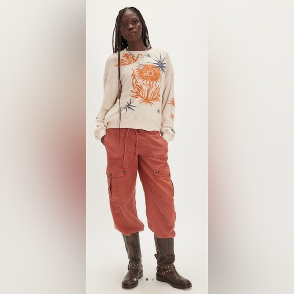 NWT Daydreamer S Folk Flower Stamps Crewneck Sweatshirt in Dirty White New $98 - Picture 3 of 6